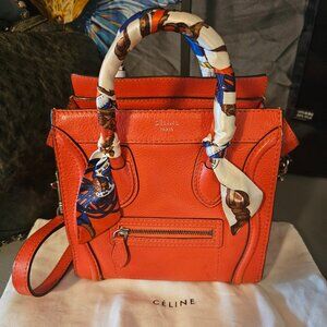 Celine Luggage NANO Vermillion Red Orange Crossbody
